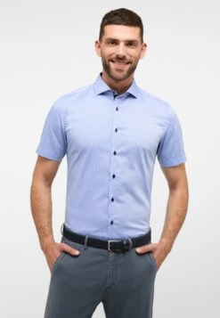 Eterna Unifarbenes Pinpoint Kurzarm Slim Fit - Overhemd - Blau