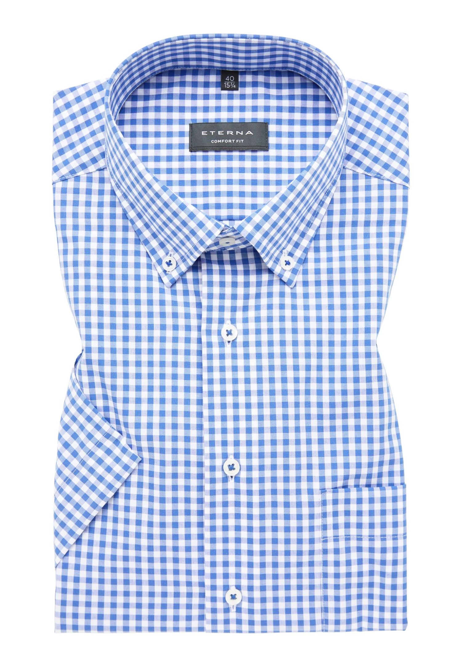 Eterna Kariertes Kurzarm Comfort Fit - Overhemd - Royal Blau 8 Eterna Kariertes Kurzarm Comfort Fit - Overhemd - Royal Blau - Afbeelding 6