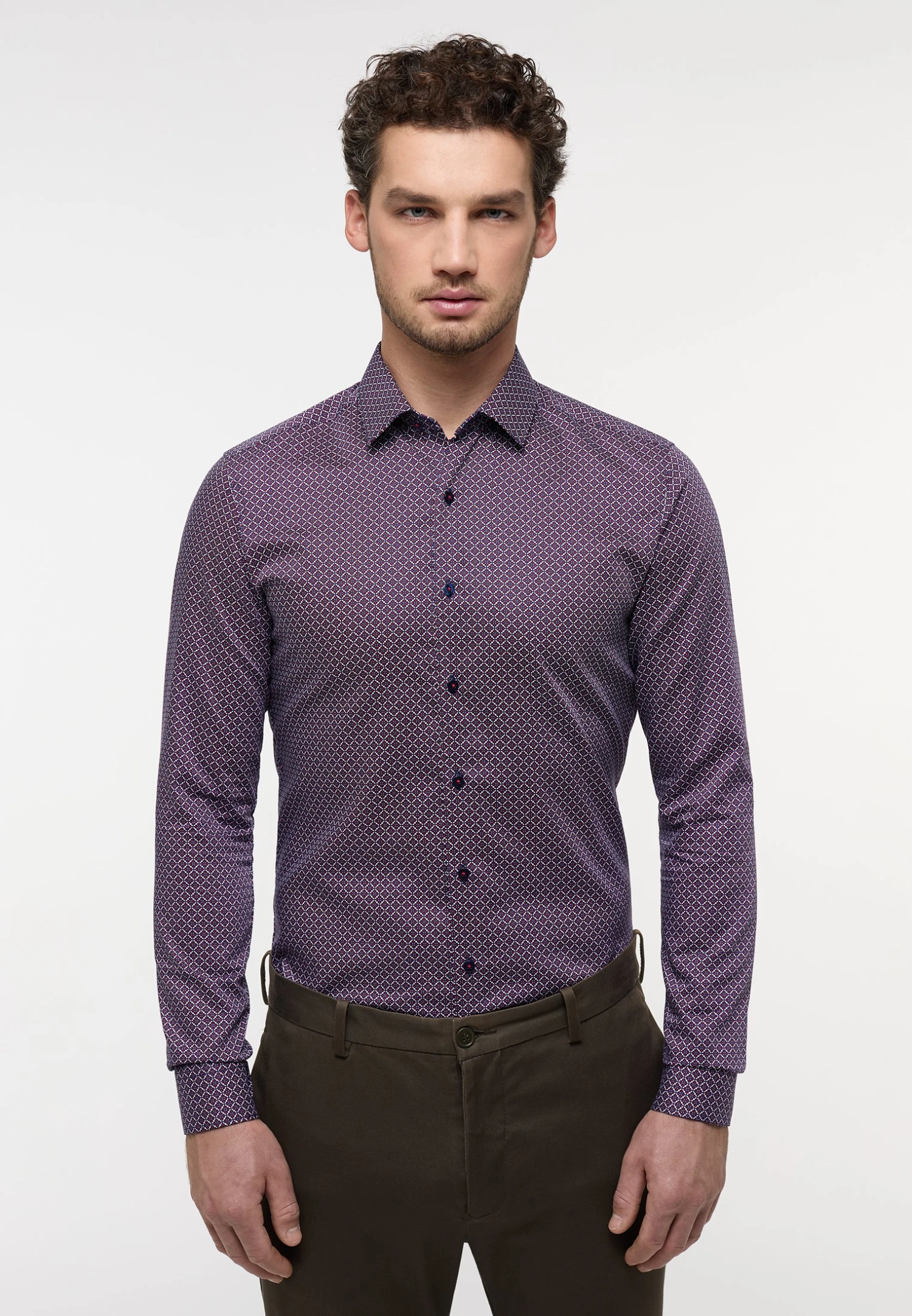 Eterna Bedrucktes Twill Super - Overhemd - Rot 3 Eterna Bedrucktes Twill Super - Overhemd - Rot