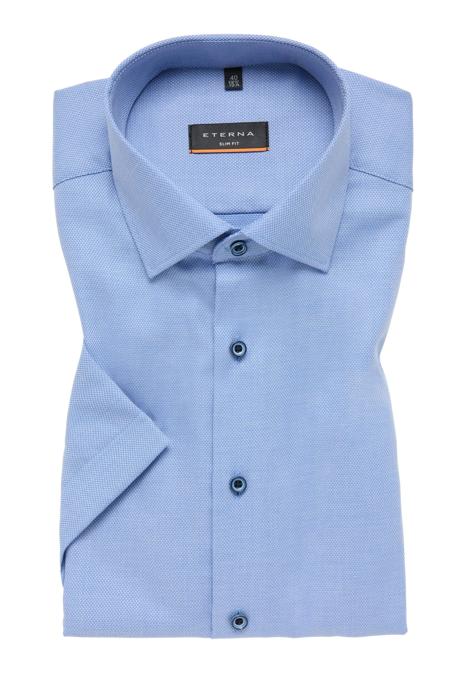 Eterna Strukturiertes Kurzarm Slim Fit - Overhemd - Blau 7 Eterna Strukturiertes Kurzarm Slim Fit - Overhemd - Blau - Afbeelding 5