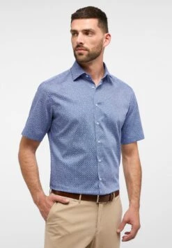 Eterna Bedrucktes Twill Kurzarm Modern Fit - Overhemd - Hellblau