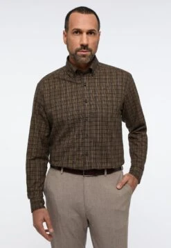 Eterna Kariertes Soft Tailoring Comfort Fit - Overhemd - Cognac