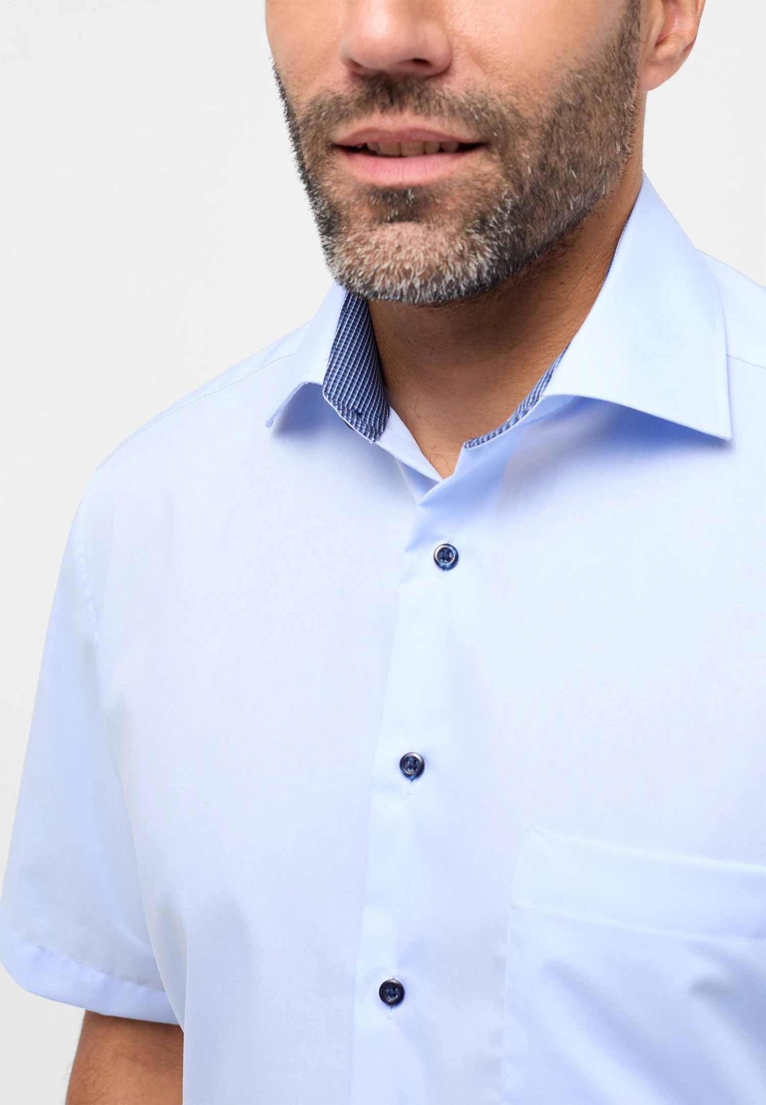 Eterna Unifarbenes Popeline Kurzarm Comfort Fit - Overhemd - Himmelblau 5 Eterna Unifarbenes Popeline Kurzarm Comfort Fit - Overhemd - Himmelblau - Afbeelding 3