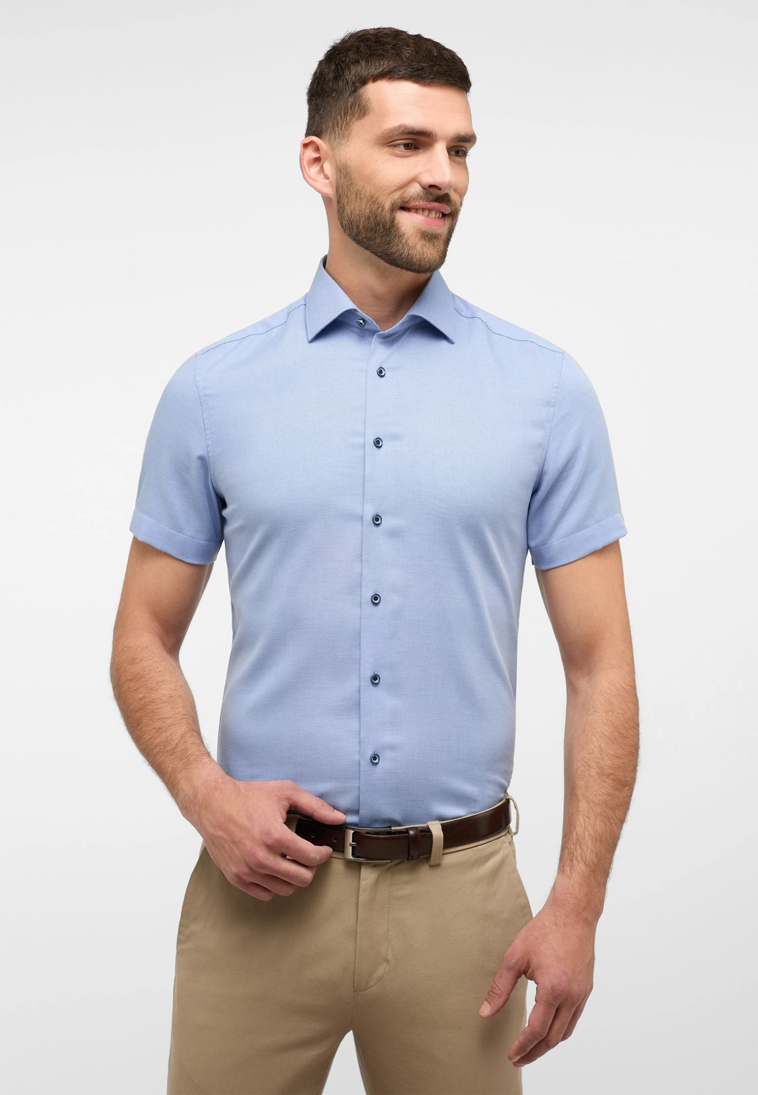 Eterna Strukturiertes Kurzarm Slim Fit - Overhemd - Blau 3 Eterna Strukturiertes Kurzarm Slim Fit - Overhemd - Blau