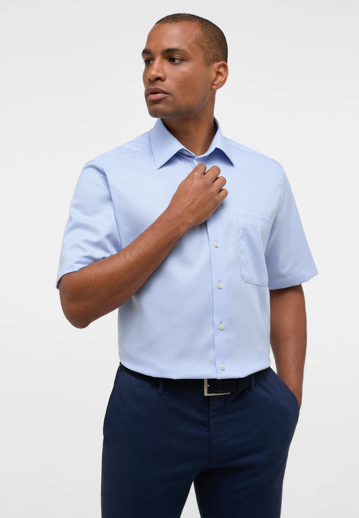 Eterna Strukturiertes Kurzarm Comfort Fit - Overhemd - Hellblau 3 Eterna Strukturiertes Kurzarm Comfort Fit - Overhemd - Hellblau