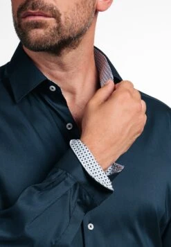 Eterna Langarm Modern Fit Twill-Stretch Unifarben - Zakelijk Overhemd - Marine -Eterna 37cf14f9613a4282b817e23550df1199