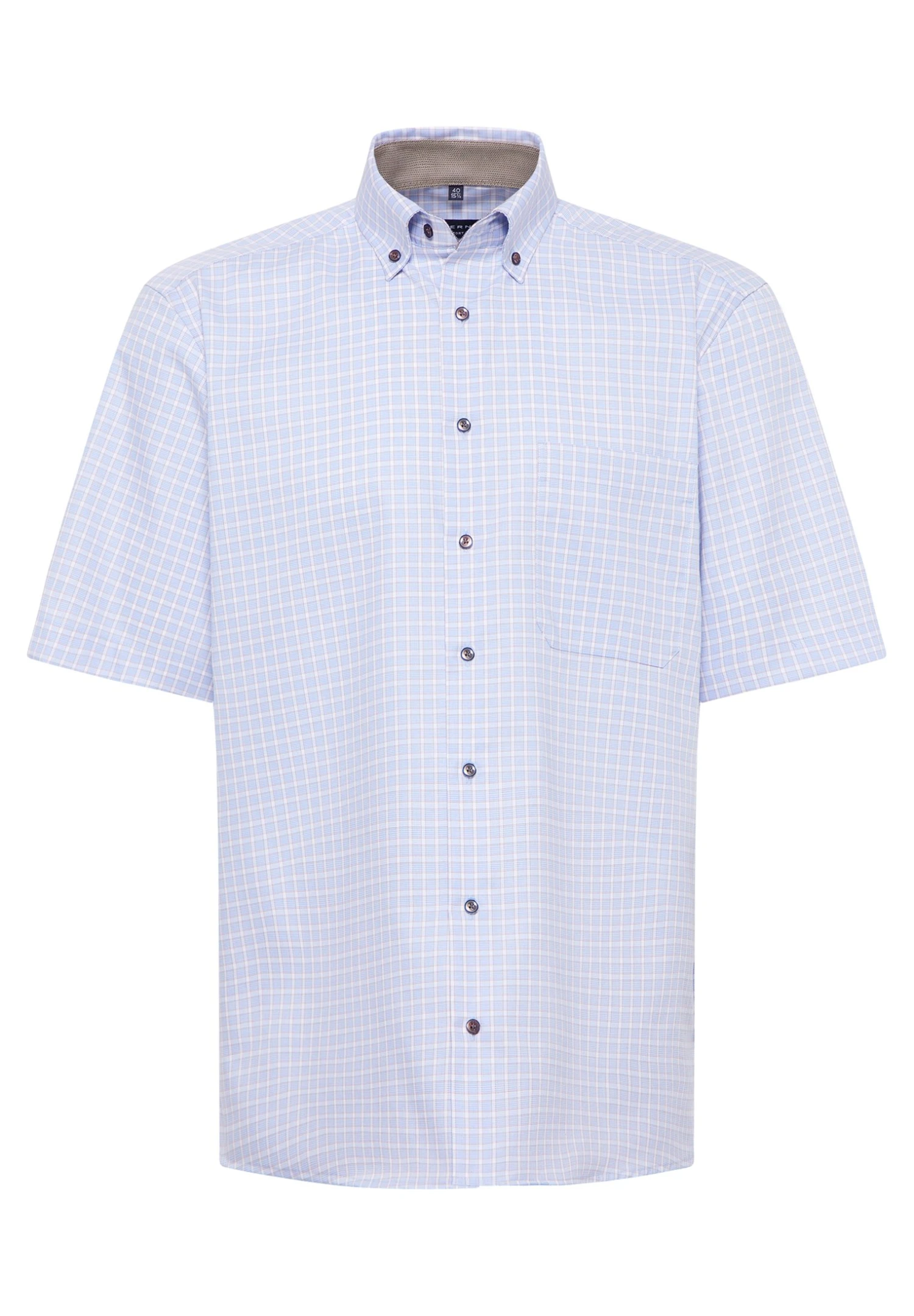 Eterna Kariertes Twill-Kurzarm Comfort Fit - Overhemd - Hellblau 6 Eterna Kariertes Twill-Kurzarm Comfort Fit - Overhemd - Hellblau - Afbeelding 4