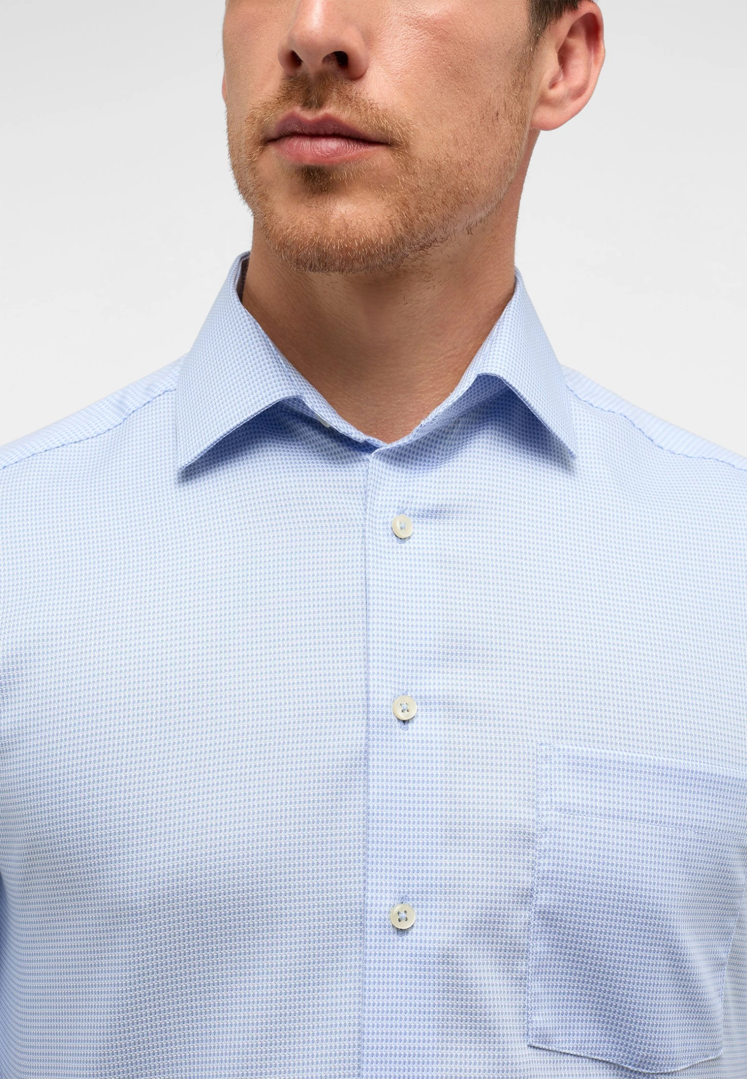 Eterna Strukturiertes Kurzarm Modern Fit - Overhemd - Hellblau 5 Eterna Strukturiertes Kurzarm Modern Fit - Overhemd - Hellblau - Afbeelding 3