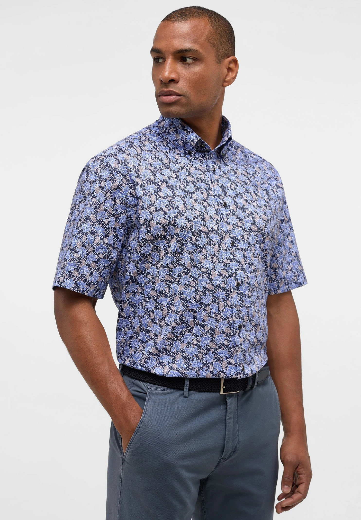 Eterna Bedrucktes Kurzarm Comfort Fit - Overhemd - Blau 3 Eterna Bedrucktes Kurzarm Comfort Fit - Overhemd - Blau