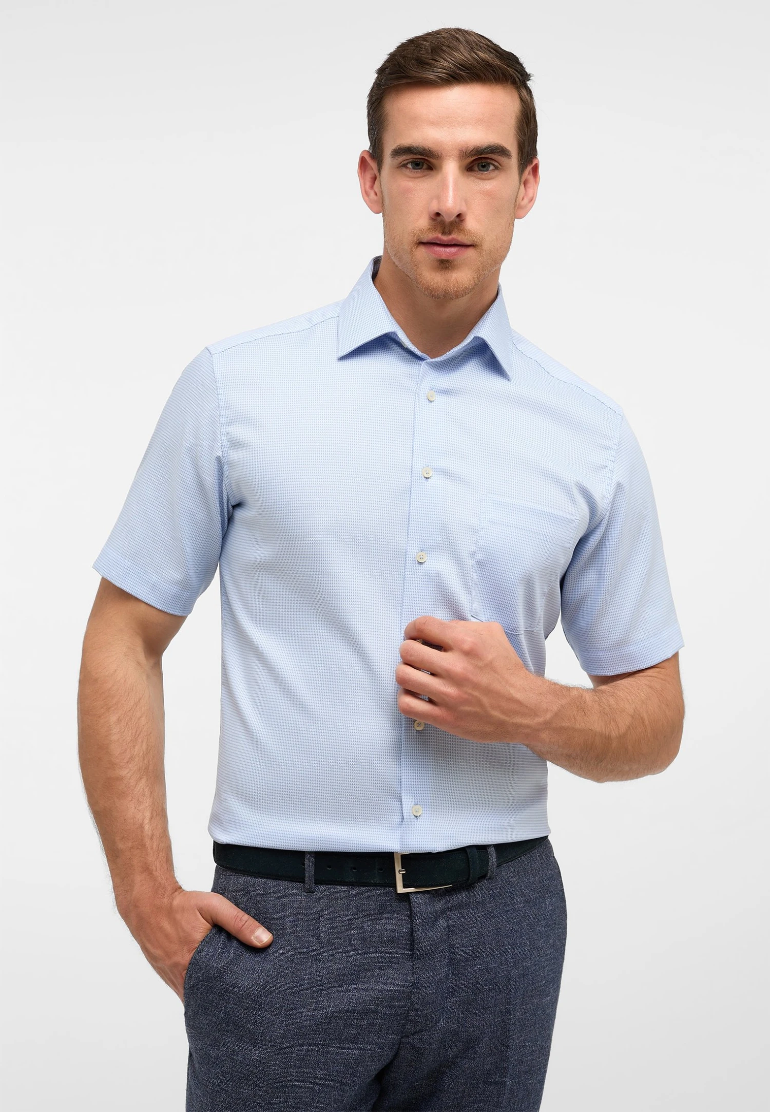 Eterna Strukturiertes Kurzarm Modern Fit - Overhemd - Hellblau 3 Eterna Strukturiertes Kurzarm Modern Fit - Overhemd - Hellblau