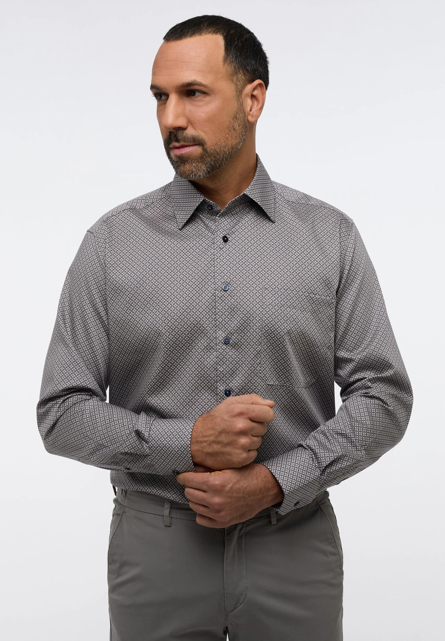 Eterna Bedrucktes Comfort Fit - Overhemd - Beige 3 Eterna Bedrucktes Comfort Fit - Overhemd - Beige