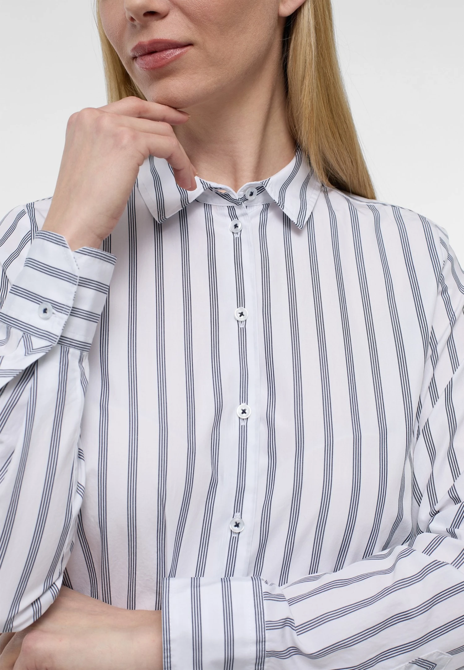 Eterna Overhemdblouse - Weiß Navy 5 Eterna Overhemdblouse - Weiß Navy - Afbeelding 3