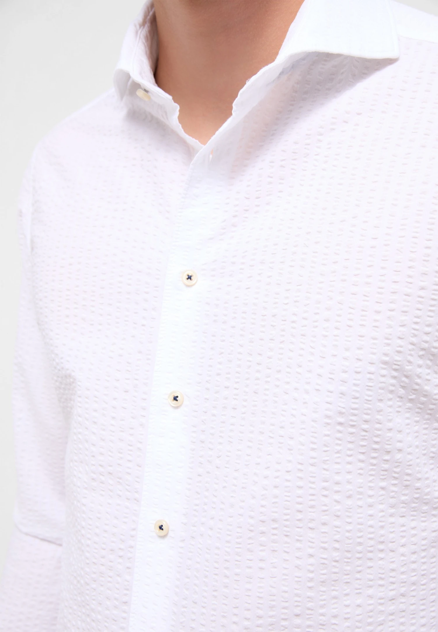 Eterna Seersucker Slim Fit - Overhemd - Weiß 5 Eterna Seersucker Slim Fit - Overhemd - Weiß - Afbeelding 3