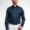 Eterna Langarm Modern Fit Twill-Stretch Unifarben - Zakelijk Overhemd - Marine -Eterna 54cc379ab1c54cedb47480934dd51a42