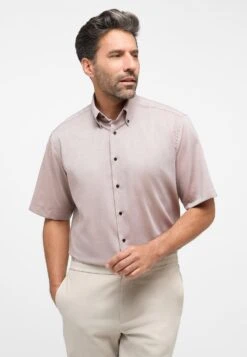 Eterna Unifarbenes Oxford Kurzarm Comfort Fit - Overhemd - Beige