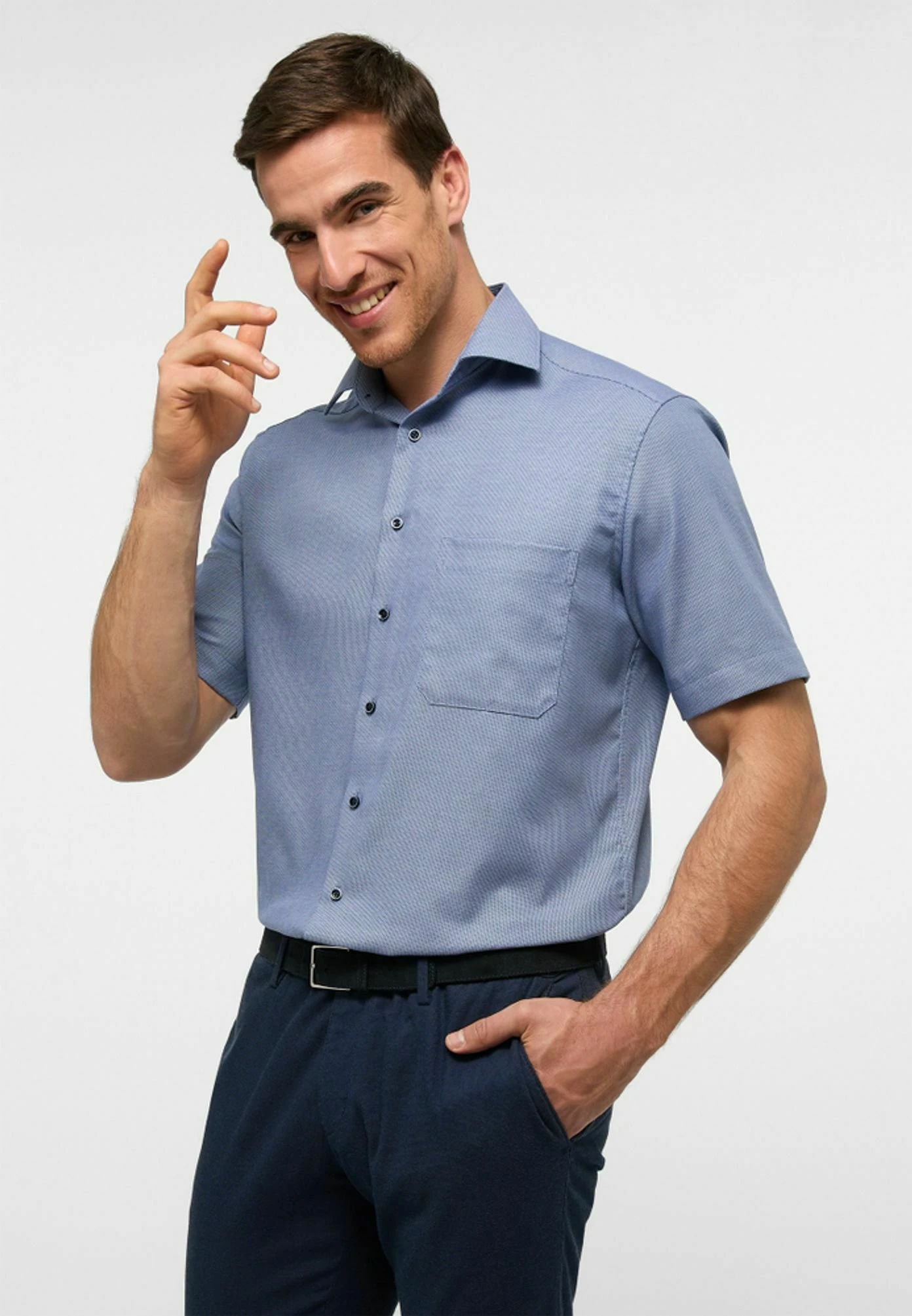 Eterna Comfort Fit Kurzarm Bügelfrei Mit - Overhemd - Blau 3 Eterna Comfort Fit Kurzarm Bügelfrei Mit - Overhemd - Blau