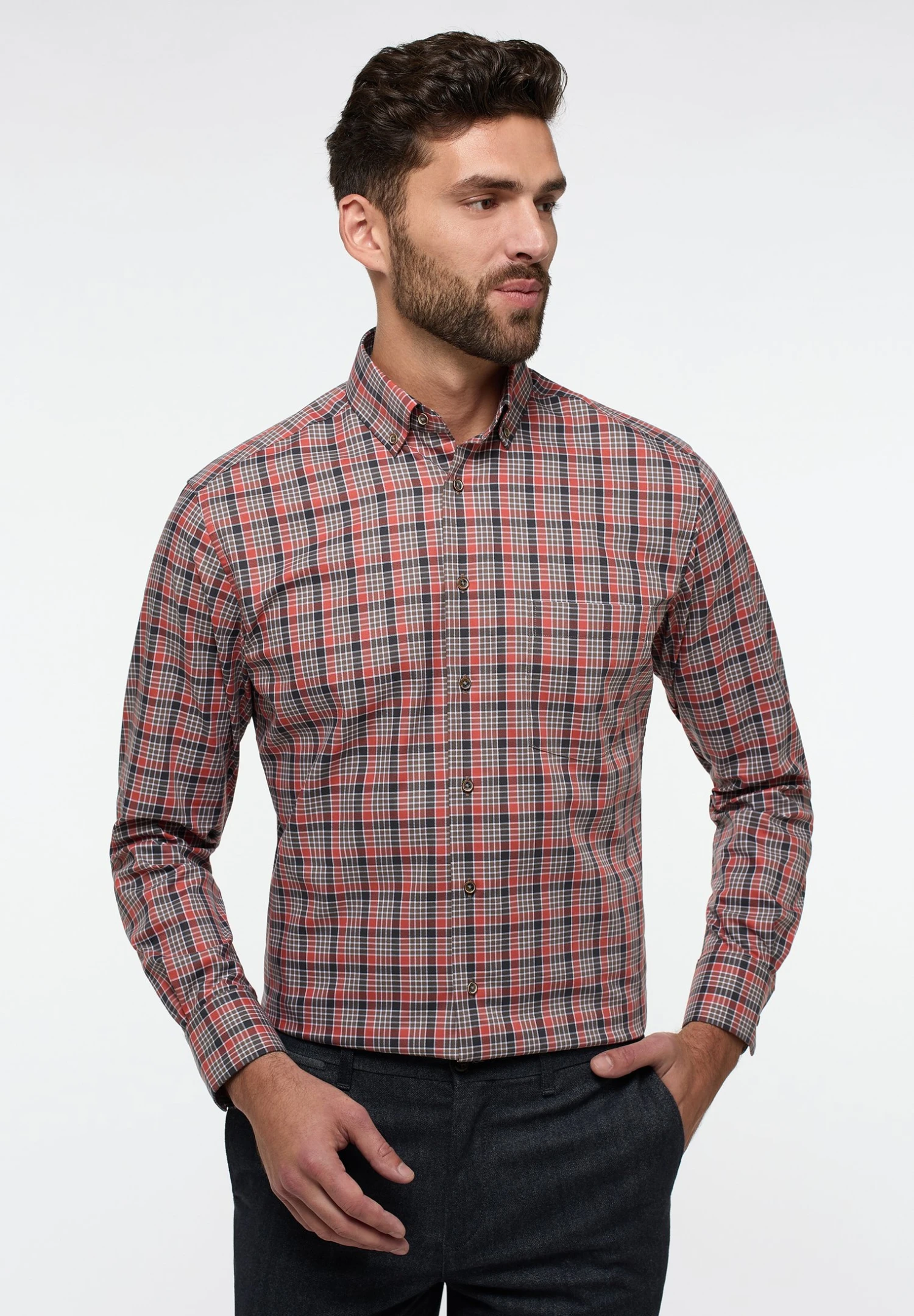 Eterna Kariertes Modern Fit - Overhemd - Rusty Red 3 Eterna Kariertes Modern Fit - Overhemd - Rusty Red