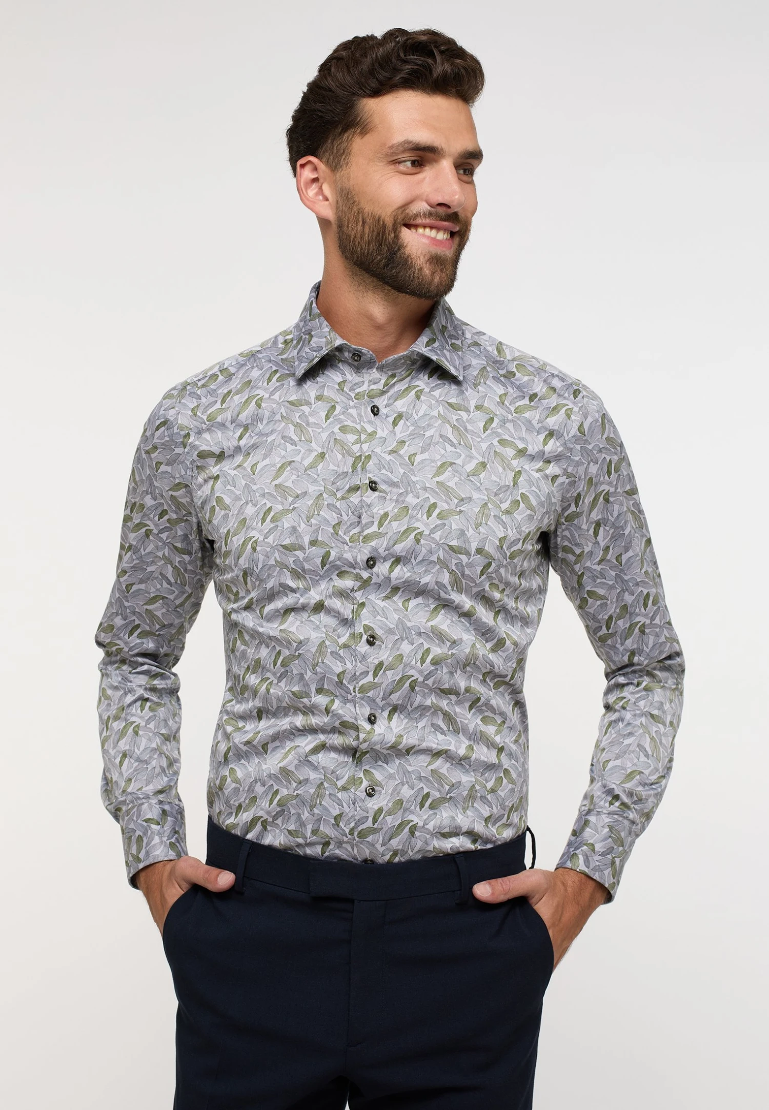 Eterna Bedrucktes Soft Tailoring- Overhemd - Grün 3 Eterna Bedrucktes Soft Tailoring- Overhemd - Grün