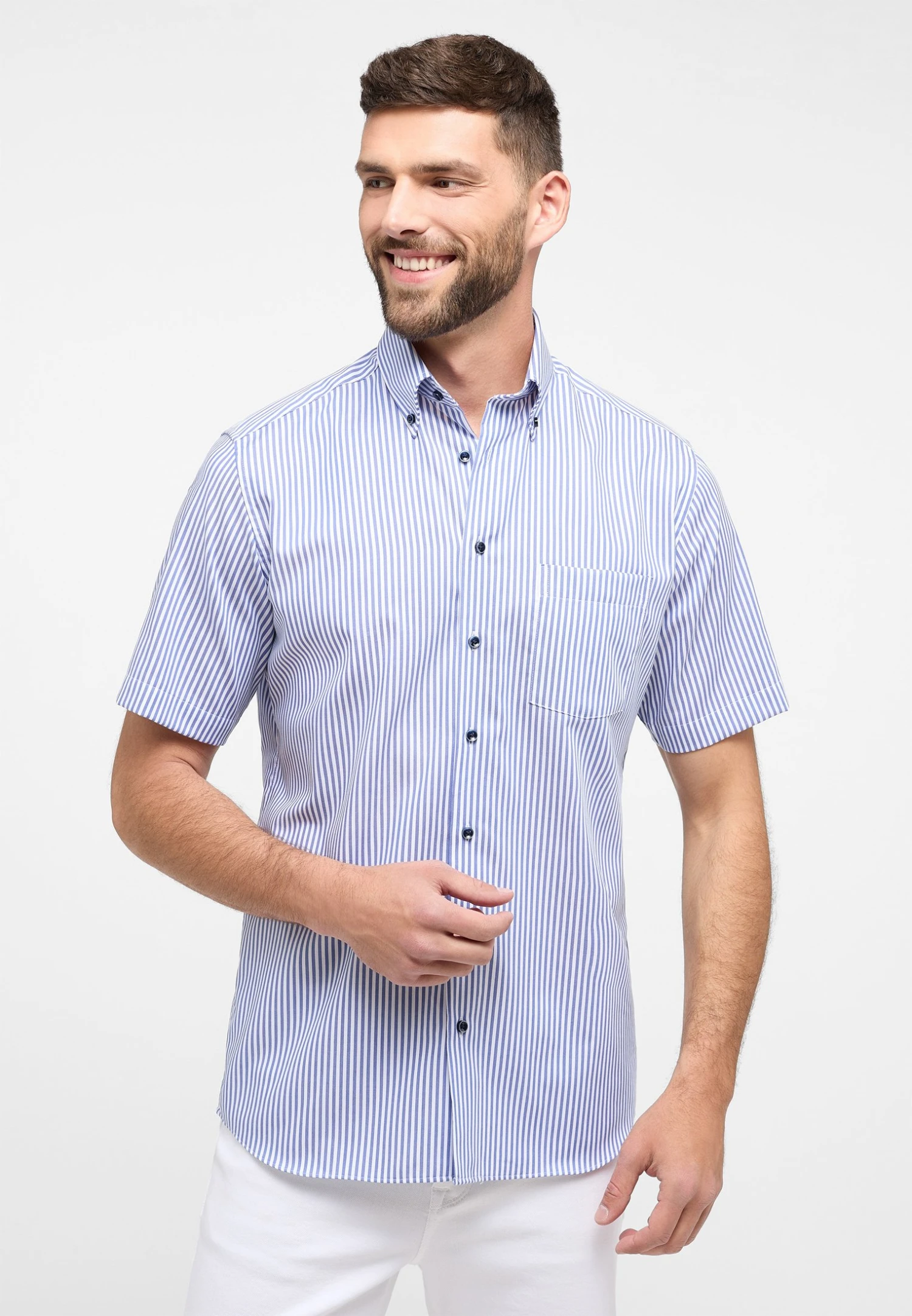 Eterna Gestreiftes Modern Fit - Overhemd - Royal Blau 3 Eterna Gestreiftes Modern Fit - Overhemd - Royal Blau