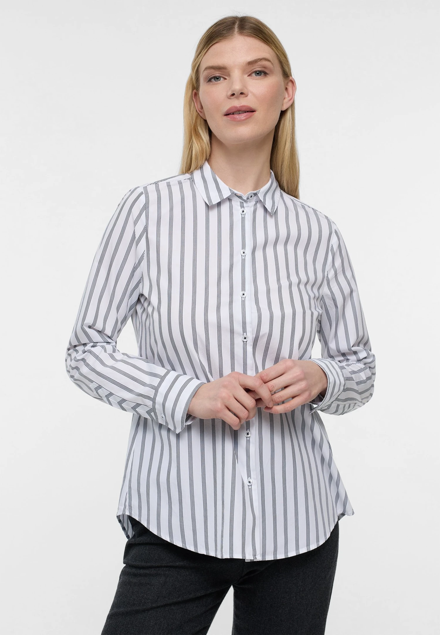 Eterna Overhemdblouse - Weiß Navy 3 Eterna Overhemdblouse - Weiß Navy