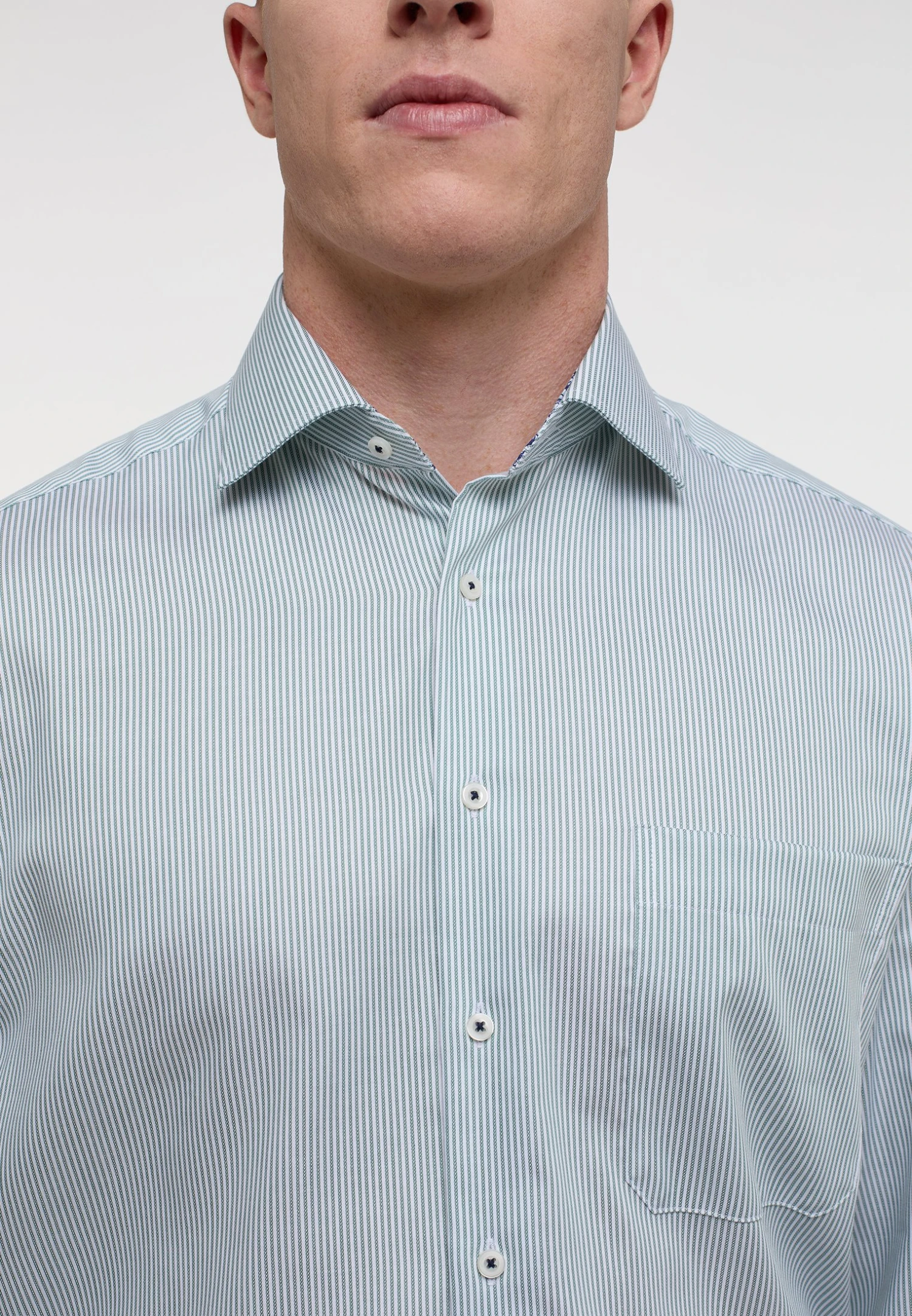 Eterna Gestreiftes Comfort Fit - Overhemd - Salbeigrün 5 Eterna Gestreiftes Comfort Fit - Overhemd - Salbeigrün - Afbeelding 3
