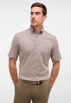 Eterna Strukturiertes Kurzarm Comfort Fit - Overhemd - Taupe