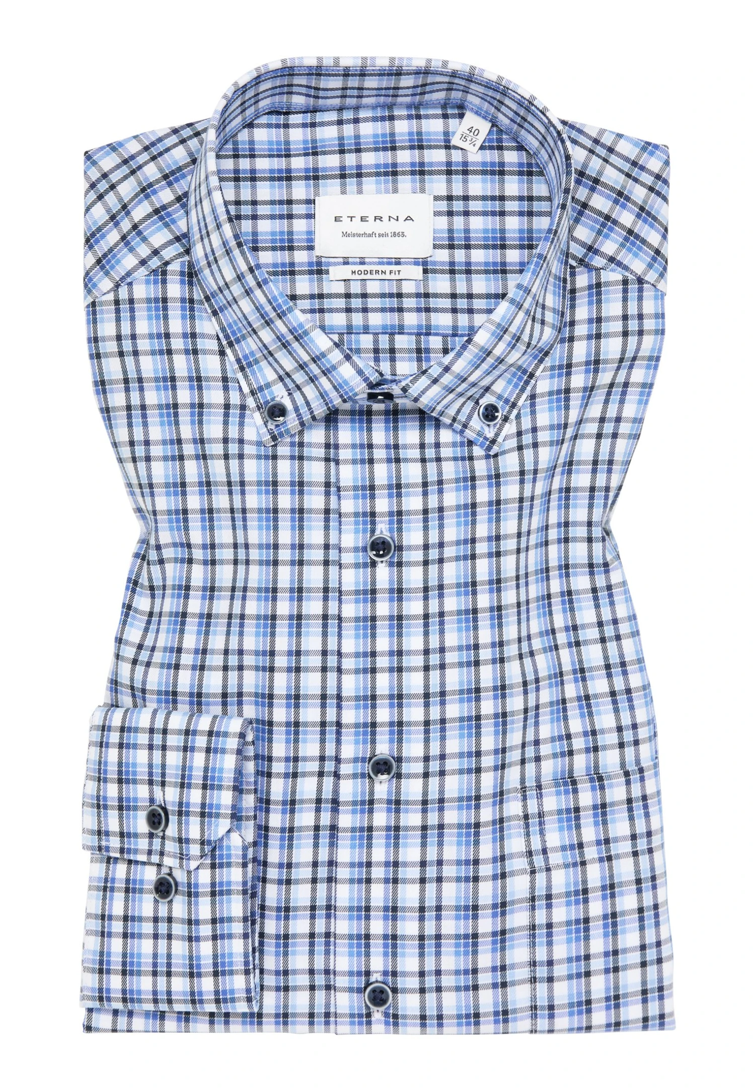 Eterna Kariertes Modern Fit - Overhemd - Blau 8 Eterna Kariertes Modern Fit - Overhemd - Blau - Afbeelding 6