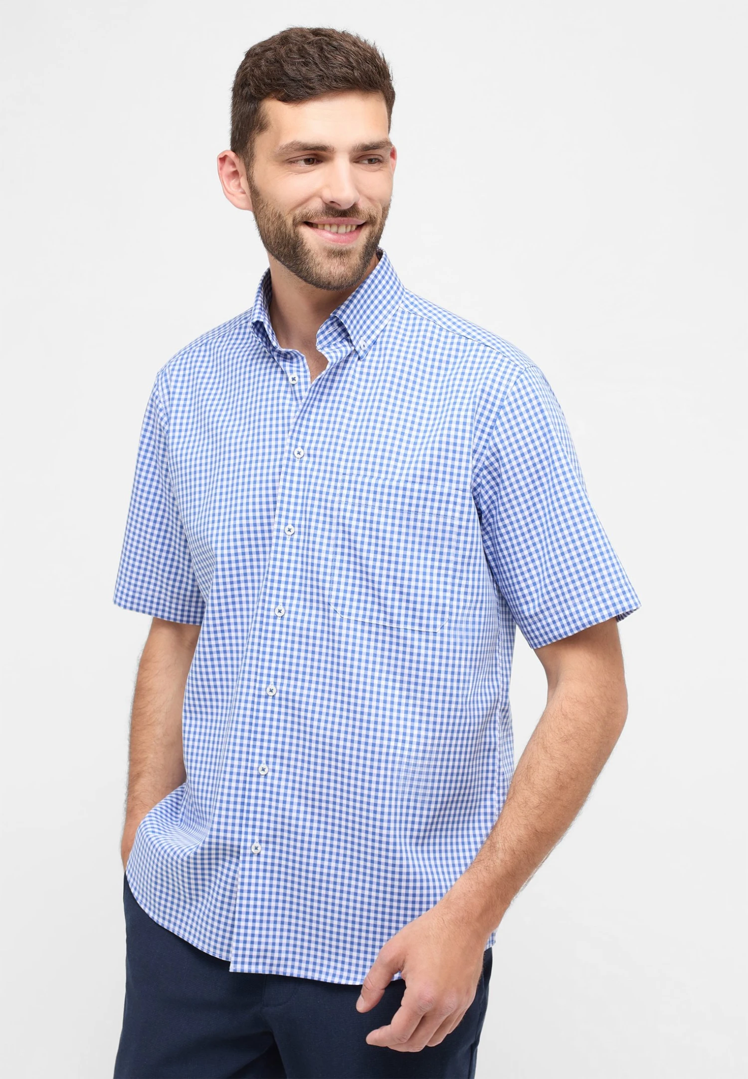 Eterna Kariertes Kurzarm Comfort Fit - Overhemd - Royal Blau 3 Eterna Kariertes Kurzarm Comfort Fit - Overhemd - Royal Blau