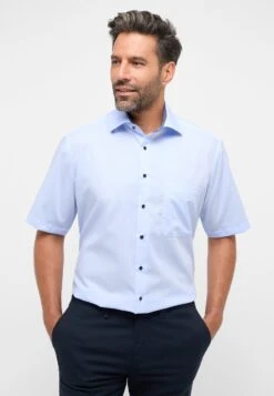 Eterna Unifarbenes Popeline Kurzarm Comfort Fit - Overhemd - Himmelblau