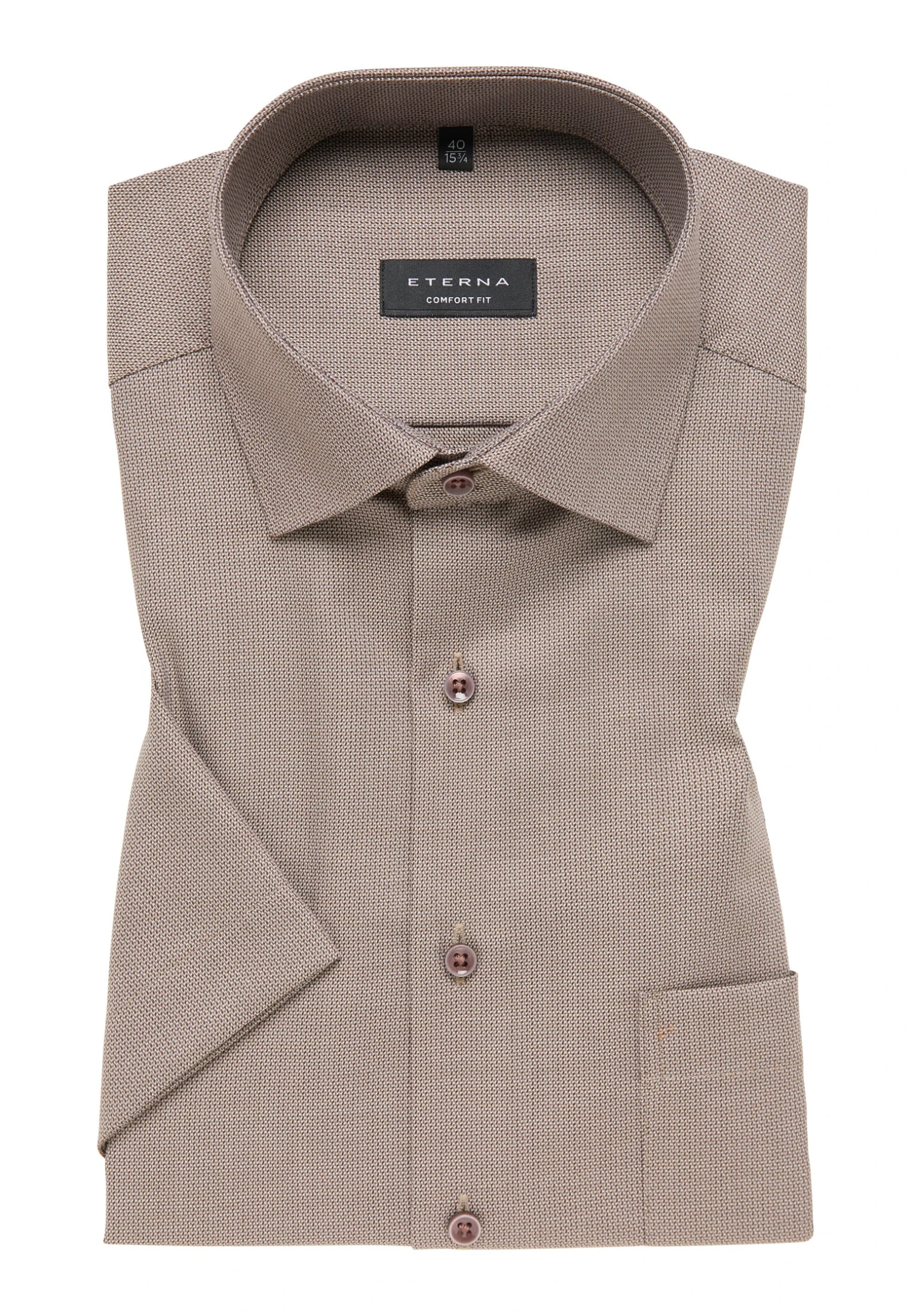 Eterna Strukturiertes Kurzarm Comfort Fit - Overhemd - Taupe 8 Eterna Strukturiertes Kurzarm Comfort Fit - Overhemd - Taupe - Afbeelding 6