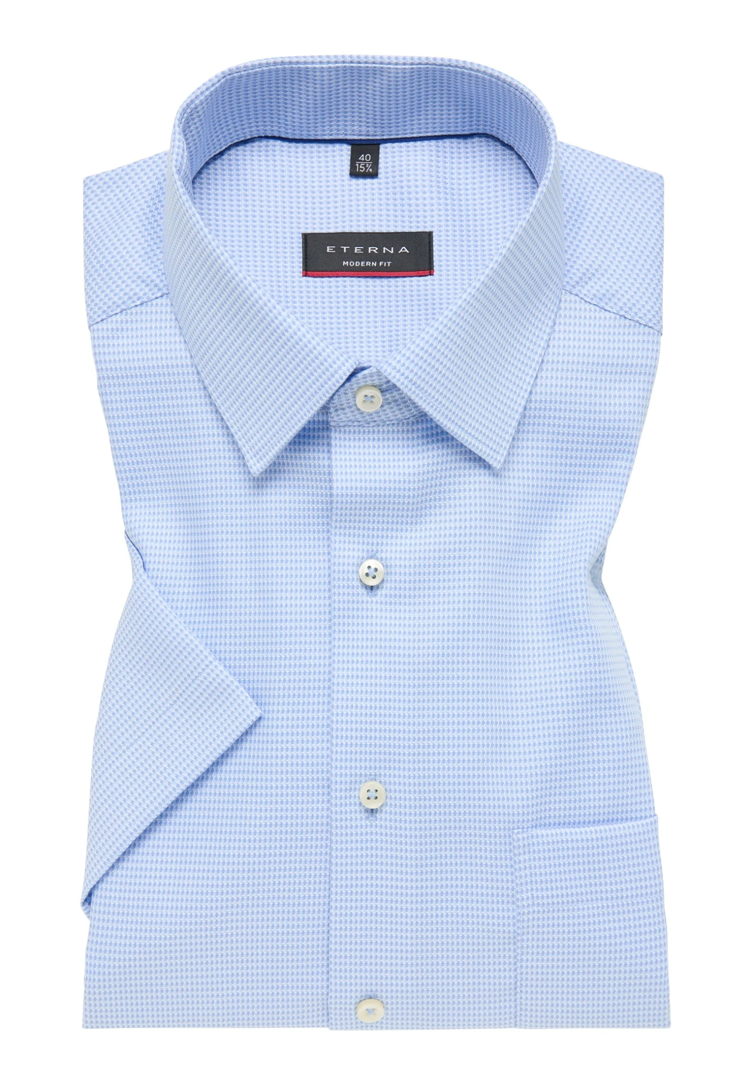 Eterna Strukturiertes Kurzarm Modern Fit - Overhemd - Hellblau 7 Eterna Strukturiertes Kurzarm Modern Fit - Overhemd - Hellblau - Afbeelding 5