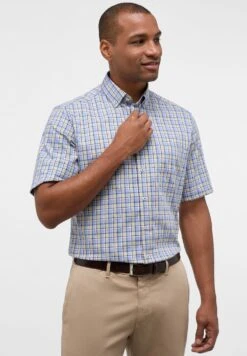 Eterna Kariertes Modern Fit - Overhemd - Hellblau
