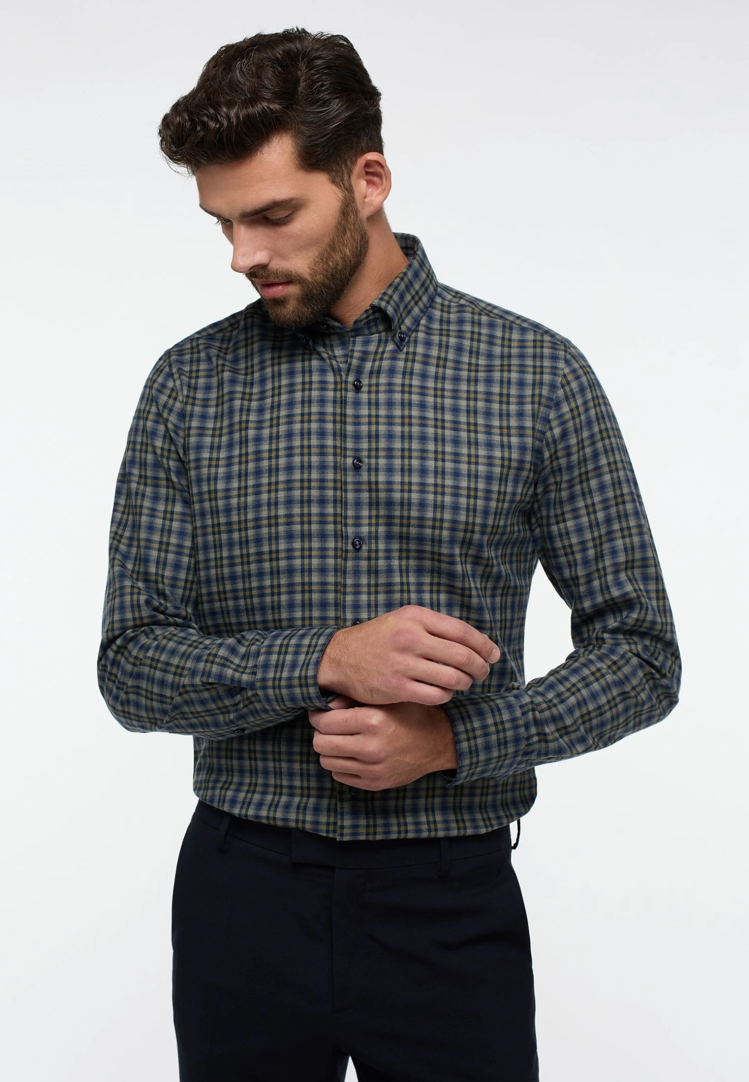Eterna Kariertes Soft TailoringSlim Fit - Overhemd - Dunkelblau 3 Eterna Kariertes Soft TailoringSlim Fit - Overhemd - Dunkelblau