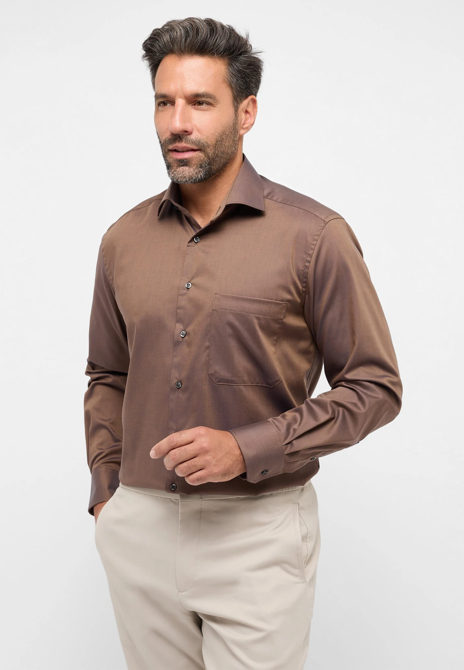 Eterna Pinpoint Comfort- Zakelijk Overhemd - Kakao 3 Eterna Pinpoint Comfort- Zakelijk Overhemd - Kakao