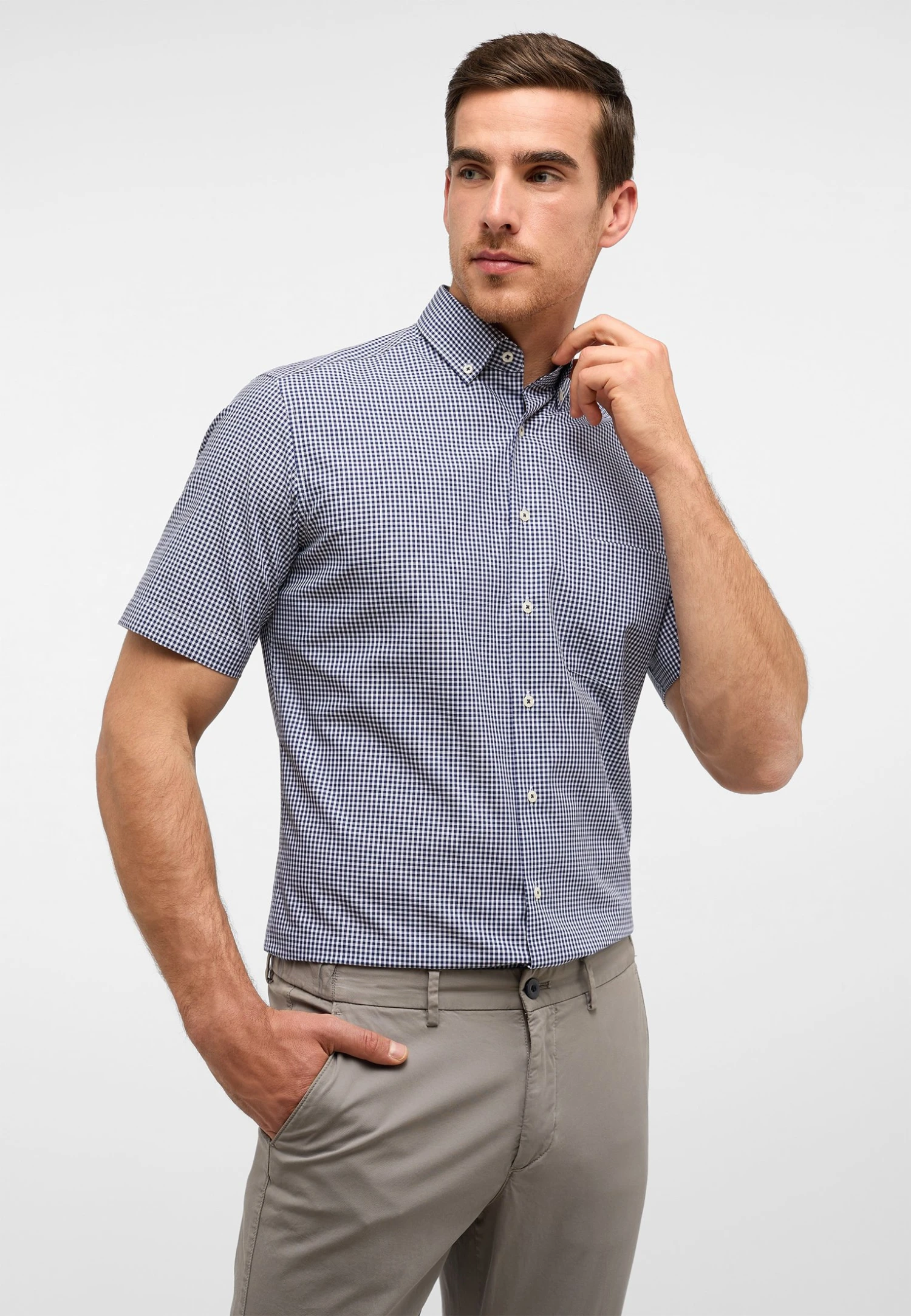 Eterna Kariertes Kurzarm Modern Fit - Overhemd - Navy 3 Eterna Kariertes Kurzarm Modern Fit - Overhemd - Navy