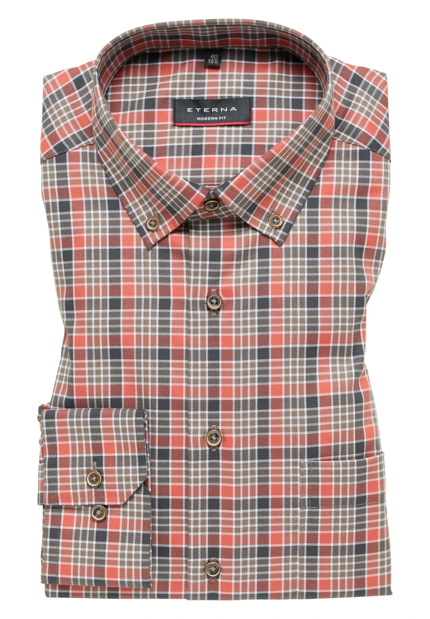 Eterna Kariertes Modern Fit - Overhemd - Rusty Red 8 Eterna Kariertes Modern Fit - Overhemd - Rusty Red - Afbeelding 6