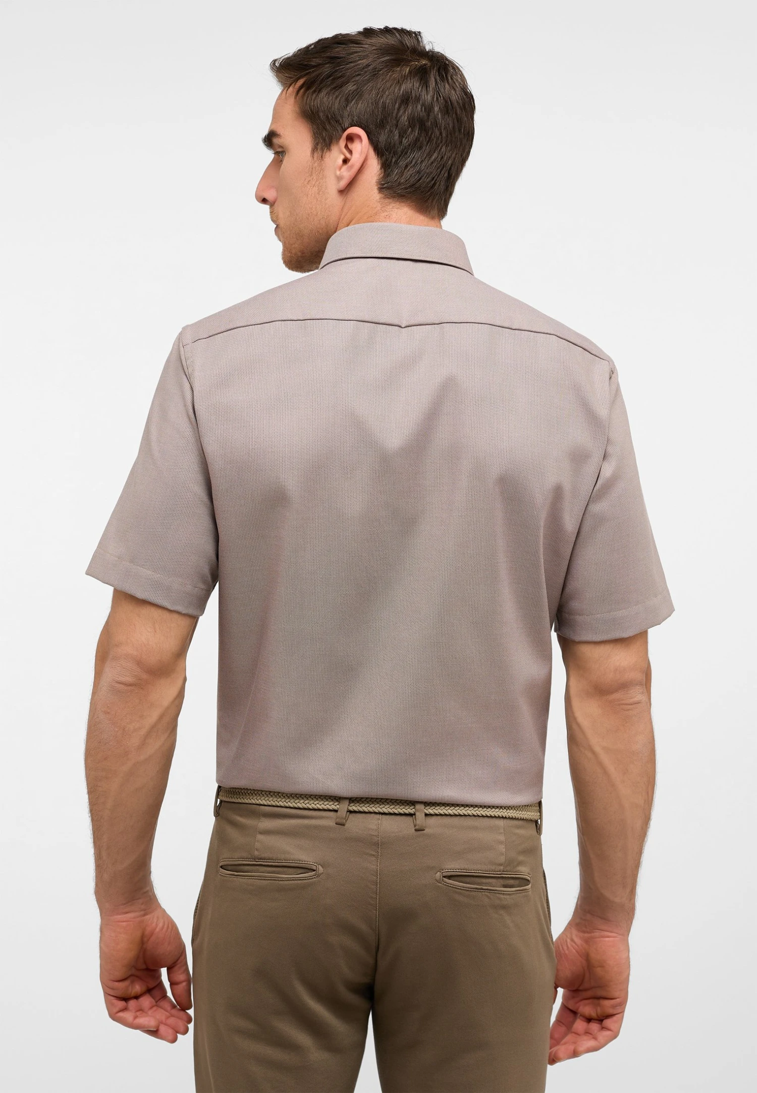Eterna Strukturiertes Kurzarm Comfort Fit - Overhemd - Taupe 4 Eterna Strukturiertes Kurzarm Comfort Fit - Overhemd - Taupe - Afbeelding 2