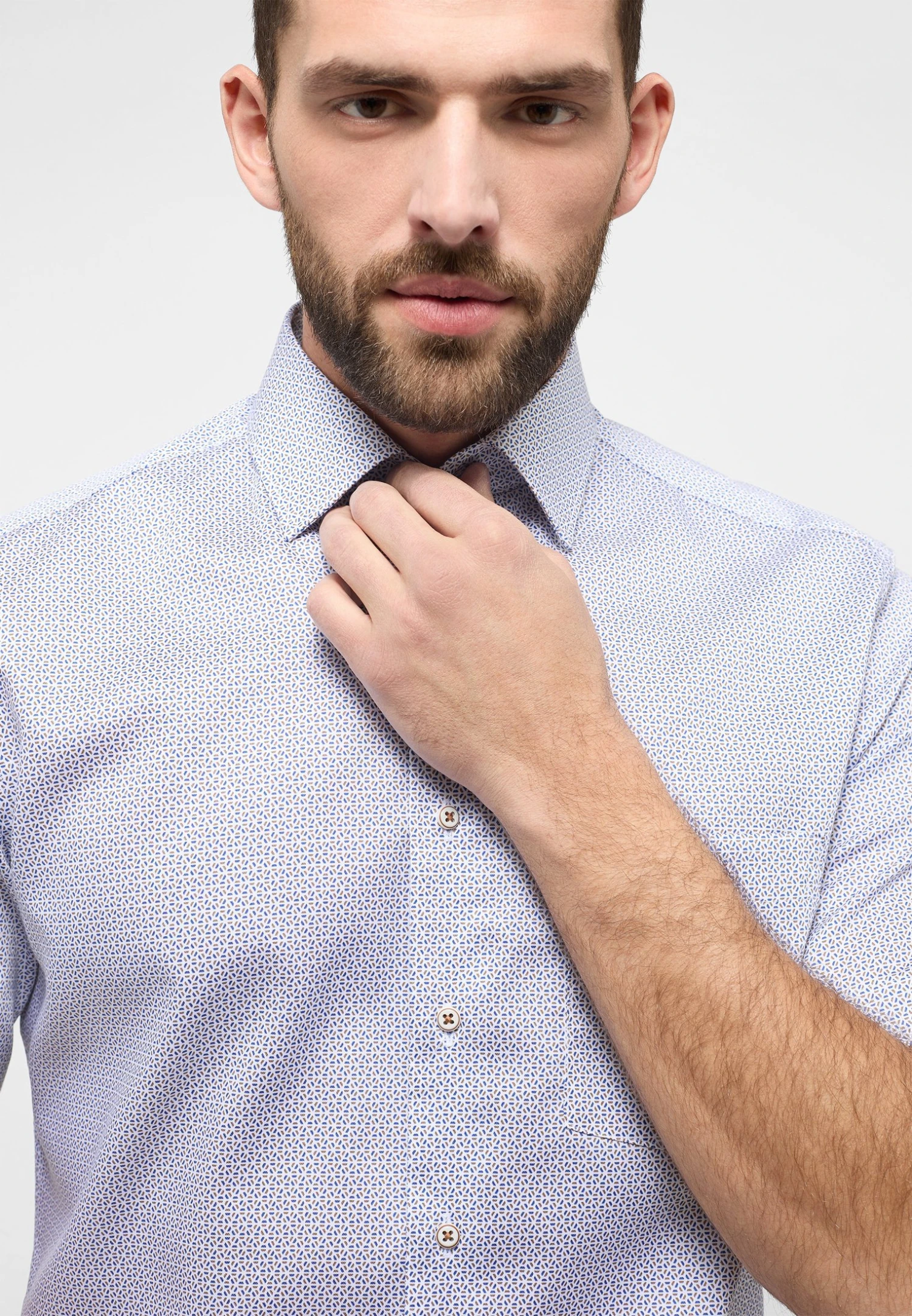 Eterna Bedrucktes Twill-Kurzarm Modern Fit - Overhemd - Sand 5 Eterna Bedrucktes Twill-Kurzarm Modern Fit - Overhemd - Sand - Afbeelding 3