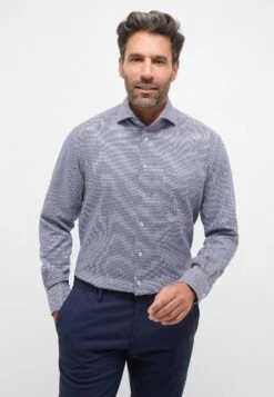 Eterna Strukturiertes Comfort Fit - Overhemd - Dunkelblau