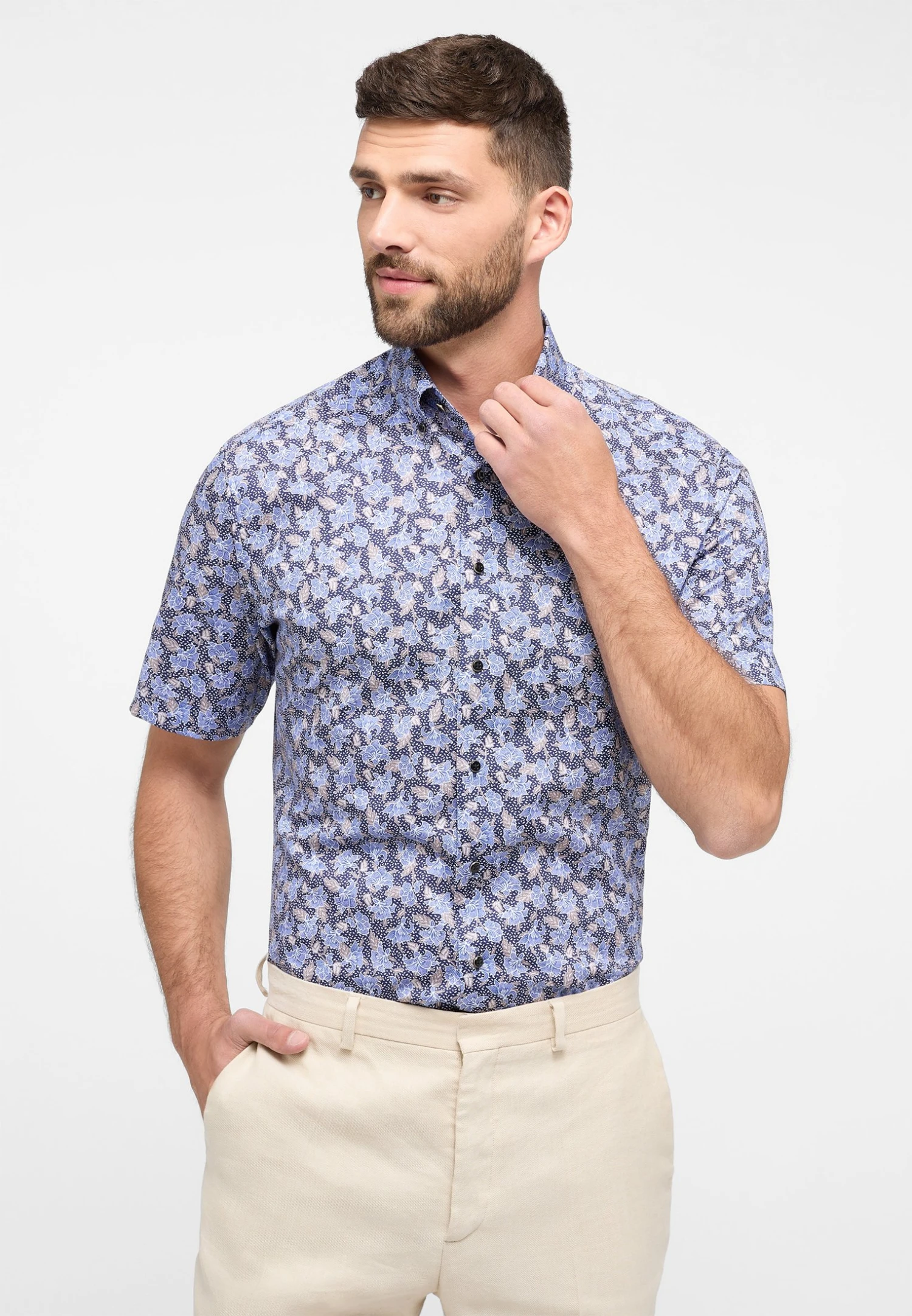 Eterna Bedrucktes Kurzarm Modern Fit - Overhemd - Blau 3 Eterna Bedrucktes Kurzarm Modern Fit - Overhemd - Blau