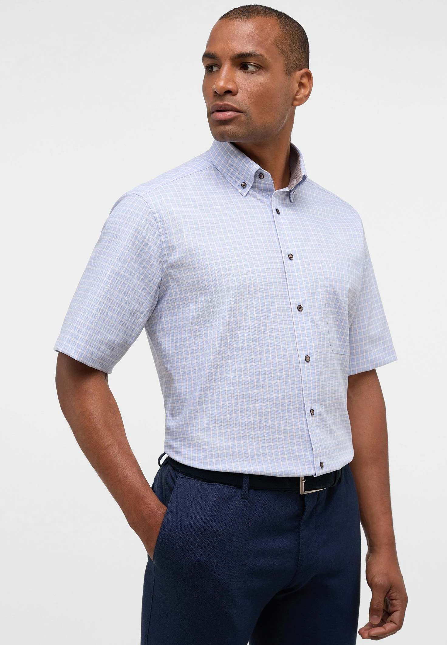 Eterna Kariertes Twill-Kurzarm Comfort Fit - Overhemd - Hellblau 3 Eterna Kariertes Twill-Kurzarm Comfort Fit - Overhemd - Hellblau