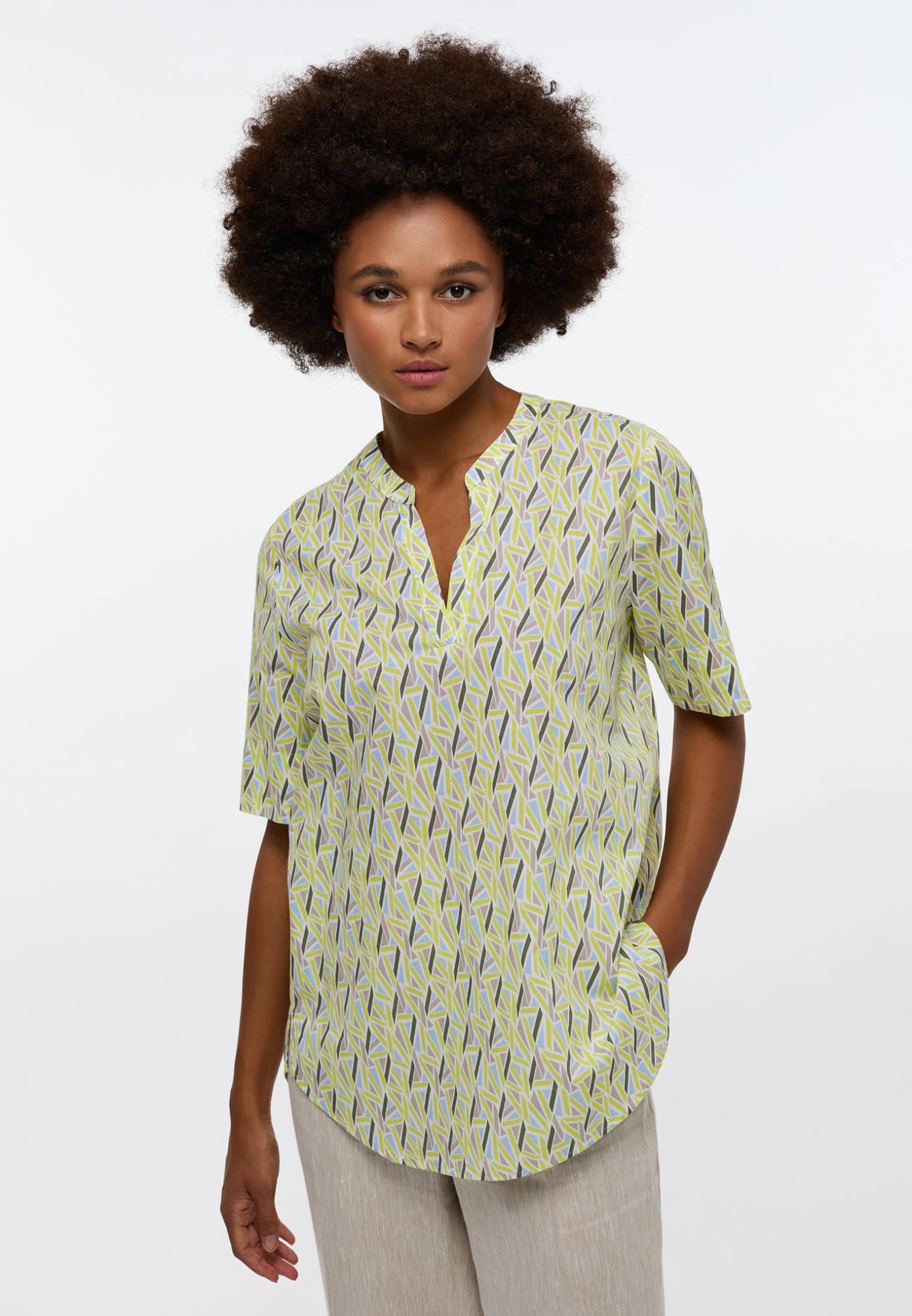 Eterna Kurzarm Loose Fit - Blouse - Khaki 3 Eterna Kurzarm Loose Fit - Blouse - Khaki