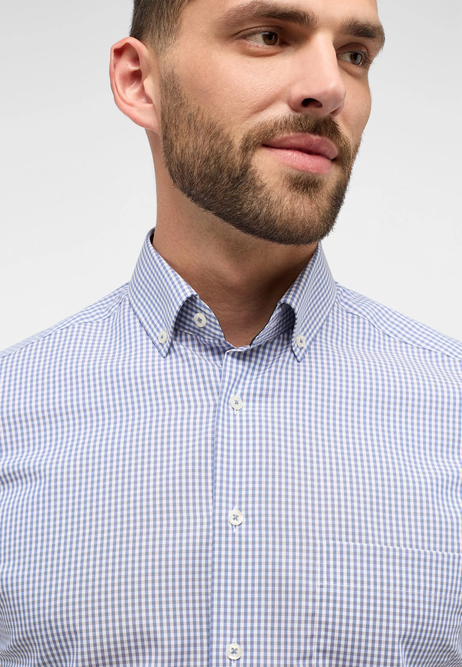 Eterna Kariertes Kurzarm Modern Fit - Overhemd - Blau 5 Eterna Kariertes Kurzarm Modern Fit - Overhemd - Blau - Afbeelding 3