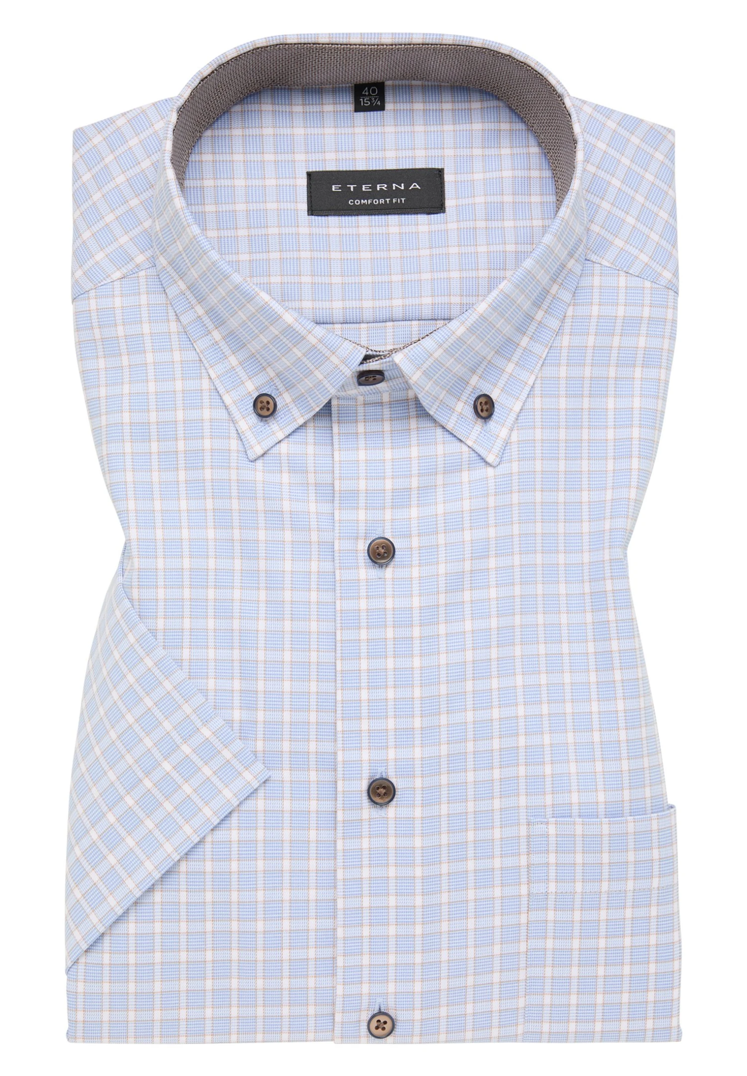 Eterna Kariertes Twill-Kurzarm Comfort Fit - Overhemd - Hellblau 8 Eterna Kariertes Twill-Kurzarm Comfort Fit - Overhemd - Hellblau - Afbeelding 6