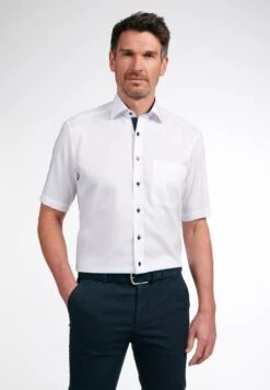 Eterna Kurzarm Comfort Fit Pinpoint- Zakelijk Overhemd - Weiß