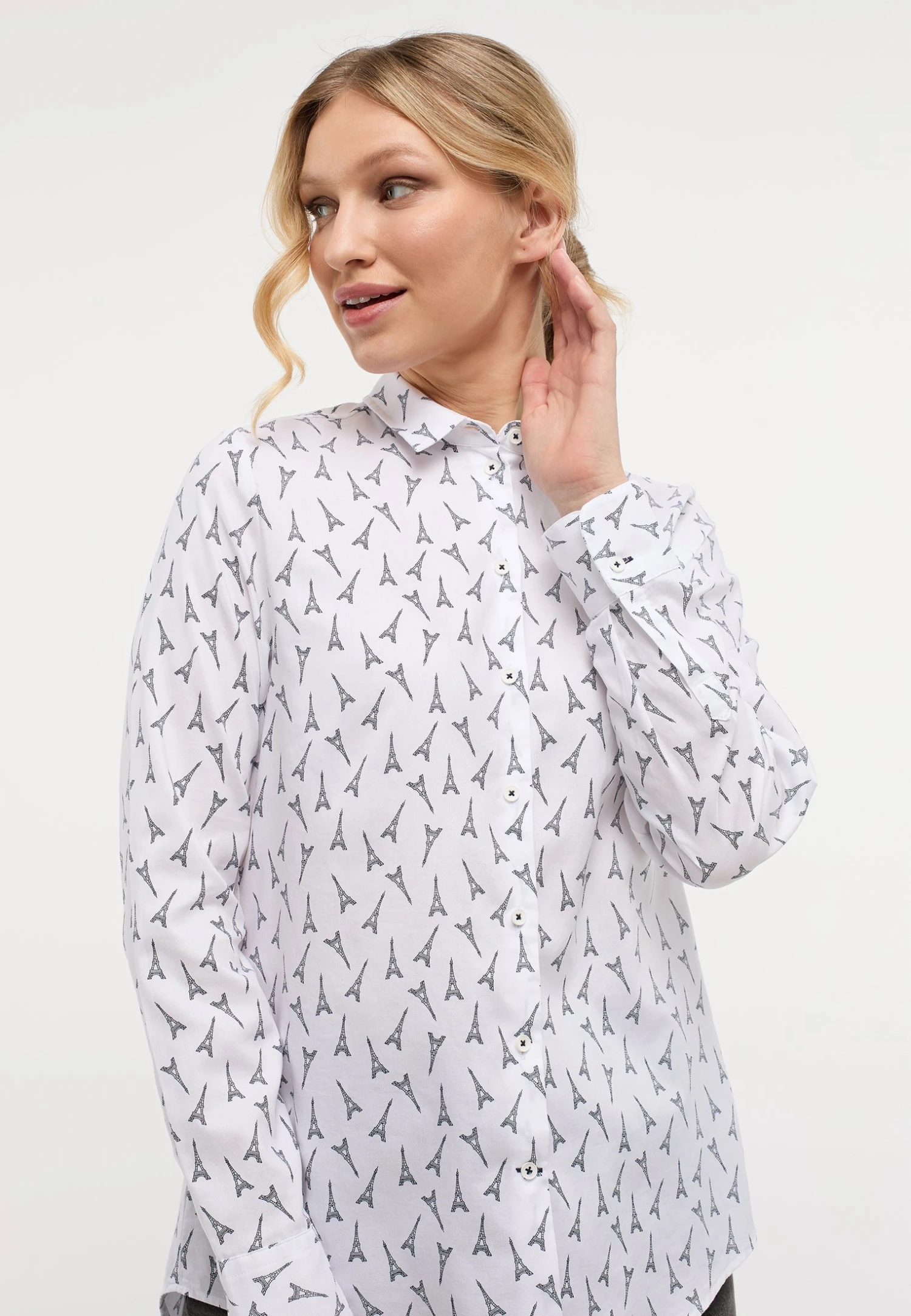 Eterna Classic Fit - Overhemdblouse - Weiß Navy 5 Eterna Classic Fit - Overhemdblouse - Weiß Navy - Afbeelding 3