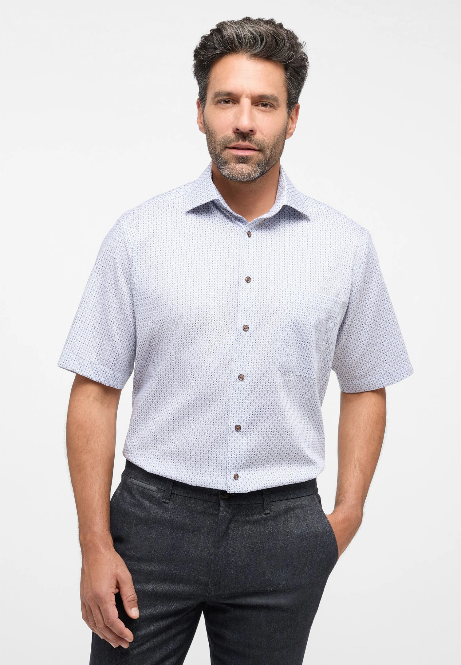 Eterna Bedrucktes Kurzarm Comfort Fit - Overhemd - Sand 3 Eterna Bedrucktes Kurzarm Comfort Fit - Overhemd - Sand