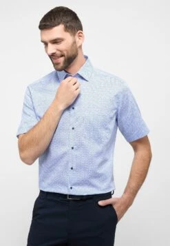 Eterna Bedrucktes Twill-Kurzarm Modern Fit - Overhemd - Hellblau