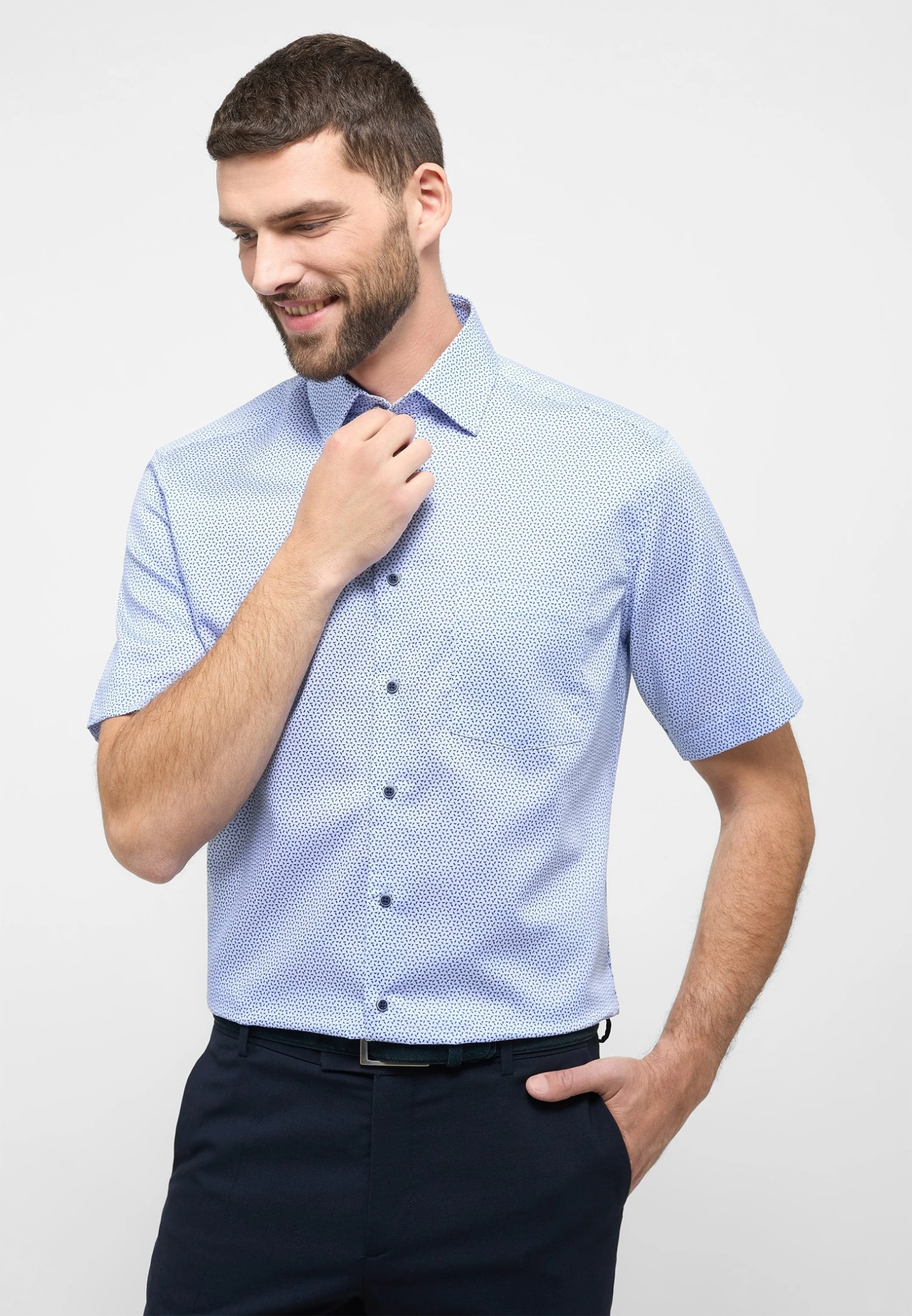 Eterna Bedrucktes Twill-Kurzarm Modern Fit - Overhemd - Hellblau 3 Eterna Bedrucktes Twill-Kurzarm Modern Fit - Overhemd - Hellblau