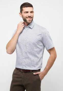 Eterna Bedrucktes Twill-Kurzarm Modern Fit - Overhemd - Sand